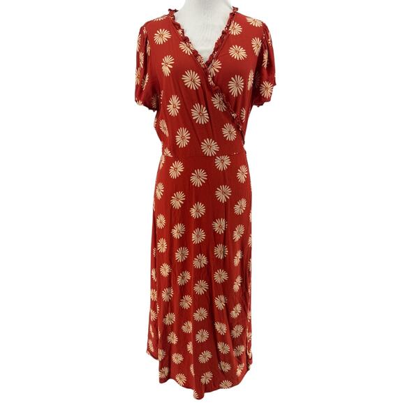 Madewell Women's Orange Daisy Daydream Ruffle Wrap Midi Dress Size Large - Picture 1 of 5